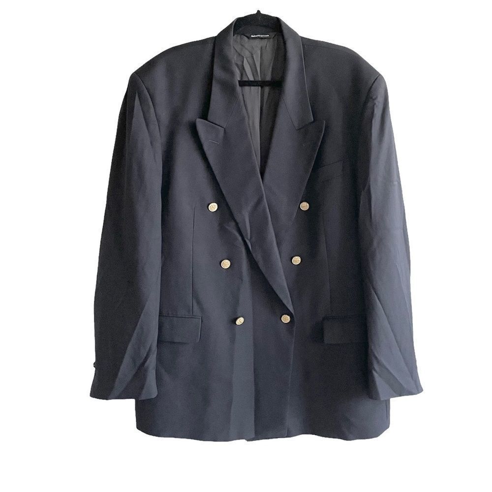 AQUASCUTUM OF LONDON Vintage Wool Double Breasted Blazer Jacket Navy Blue 48R